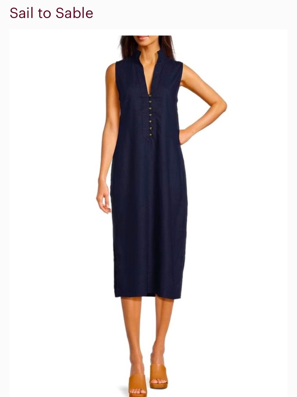 Sail to Sable Navy Sleeveless Button-Front Midi Dress